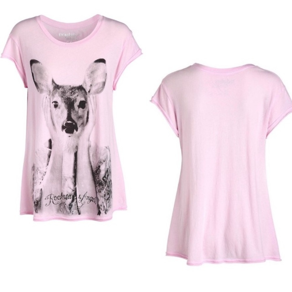 Rockstars & Angels Women’s graphic tee M or L pink Bambi